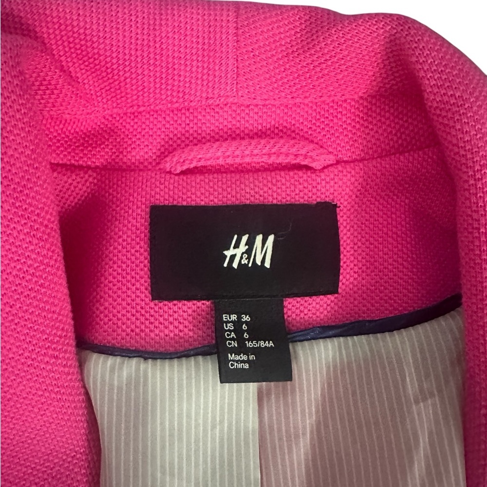 H&M Vibrant Pink Women's Textured Blazer Size 6 - Picture 4 of 7
